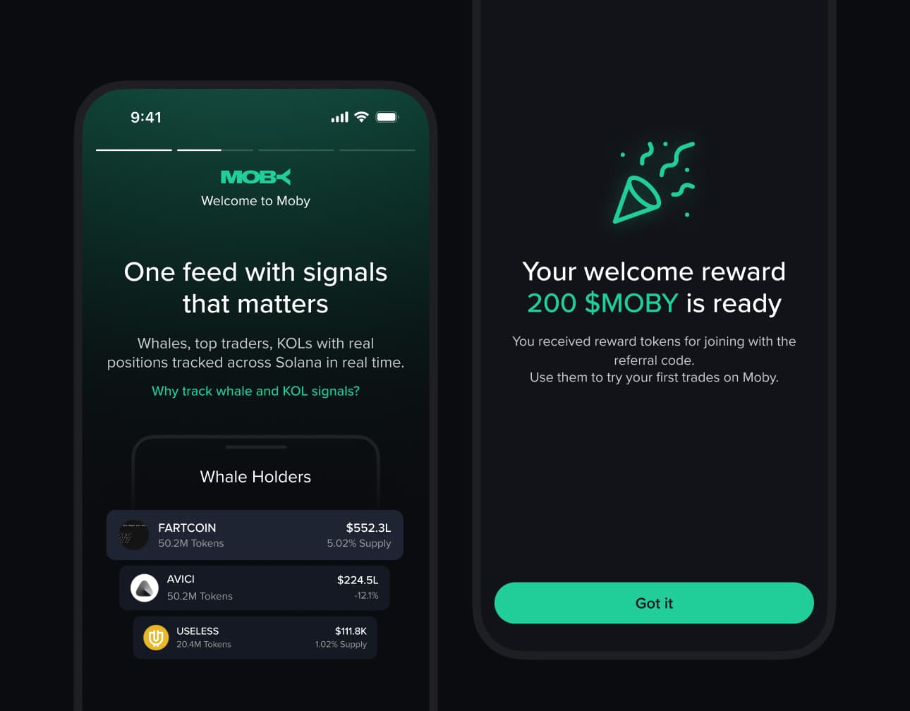 Onboarding flow for Moby trading app